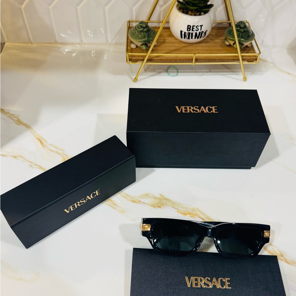 Versace Black Rectangular Sunglasses NWT - image 8